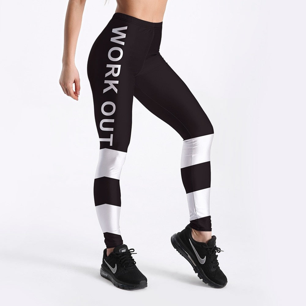Fashion Workout Women Leggings Fitness Athleisure Clothing White Letter Printed Leggings S-4XL-0